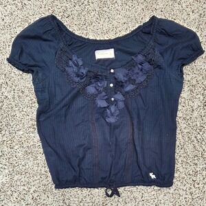 Abercrombie & Fitch Floral‎ Lace Top Blouse Short Sleeve Cinched Waist Large